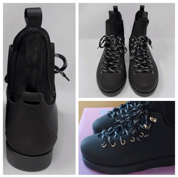 JEFFREY CAMPBELL ANKLE BOOTS LACE UP WATERPROOF BLACK BOOTIES A2C - Picture 10 of 12